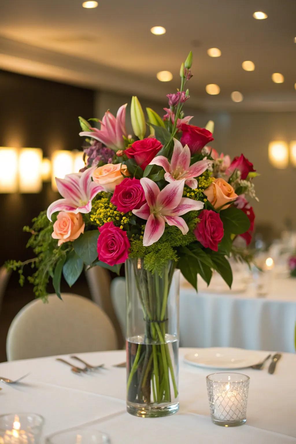 A delightful floral centerpiece adding a touch of elegance to an 18th birthday table.