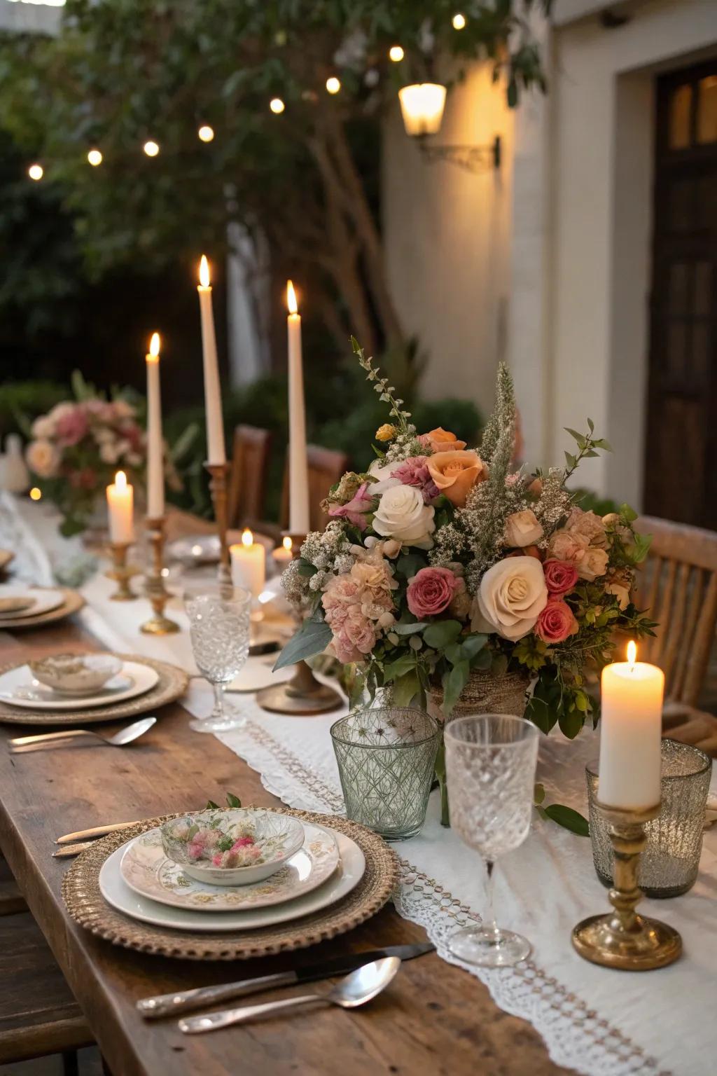 A beautifully set table with flowers and candles, perfect for a milestone celebration.