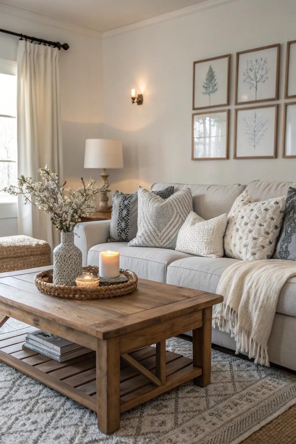 A serene living room with a neutral color palette