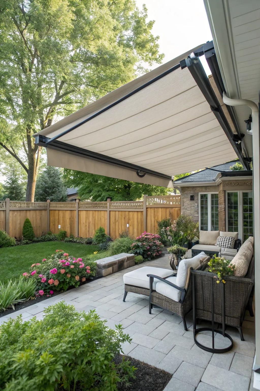 Enjoy flexible shade with a retractable awning.
