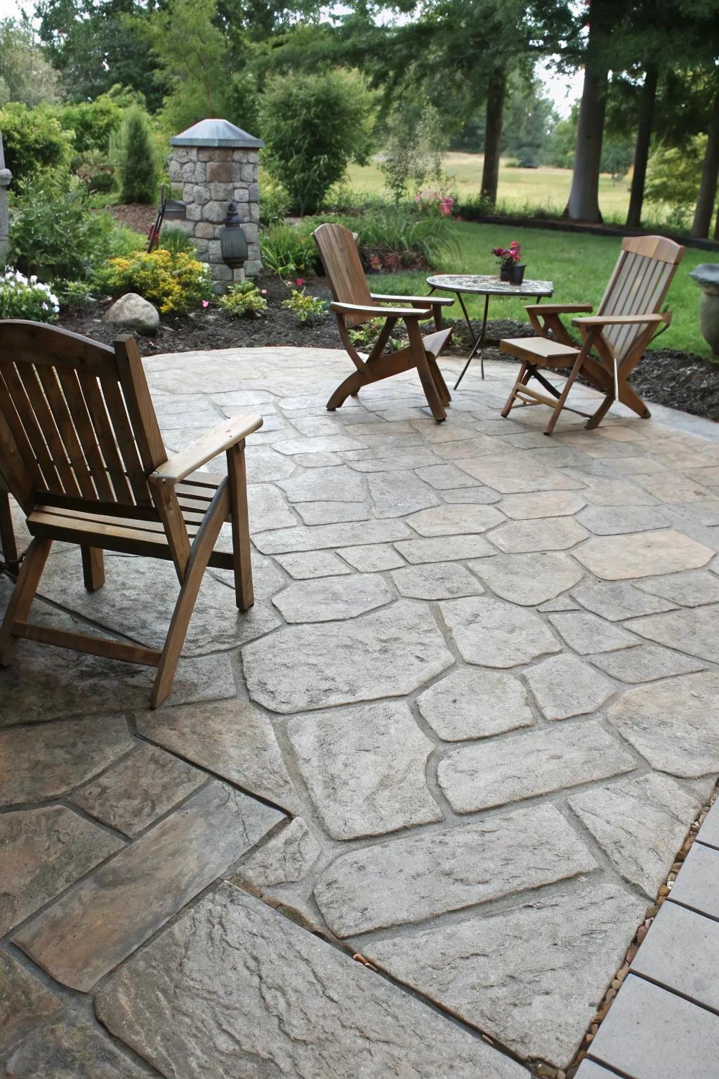 Stamped concrete can mimic the appearance of high-end stone.