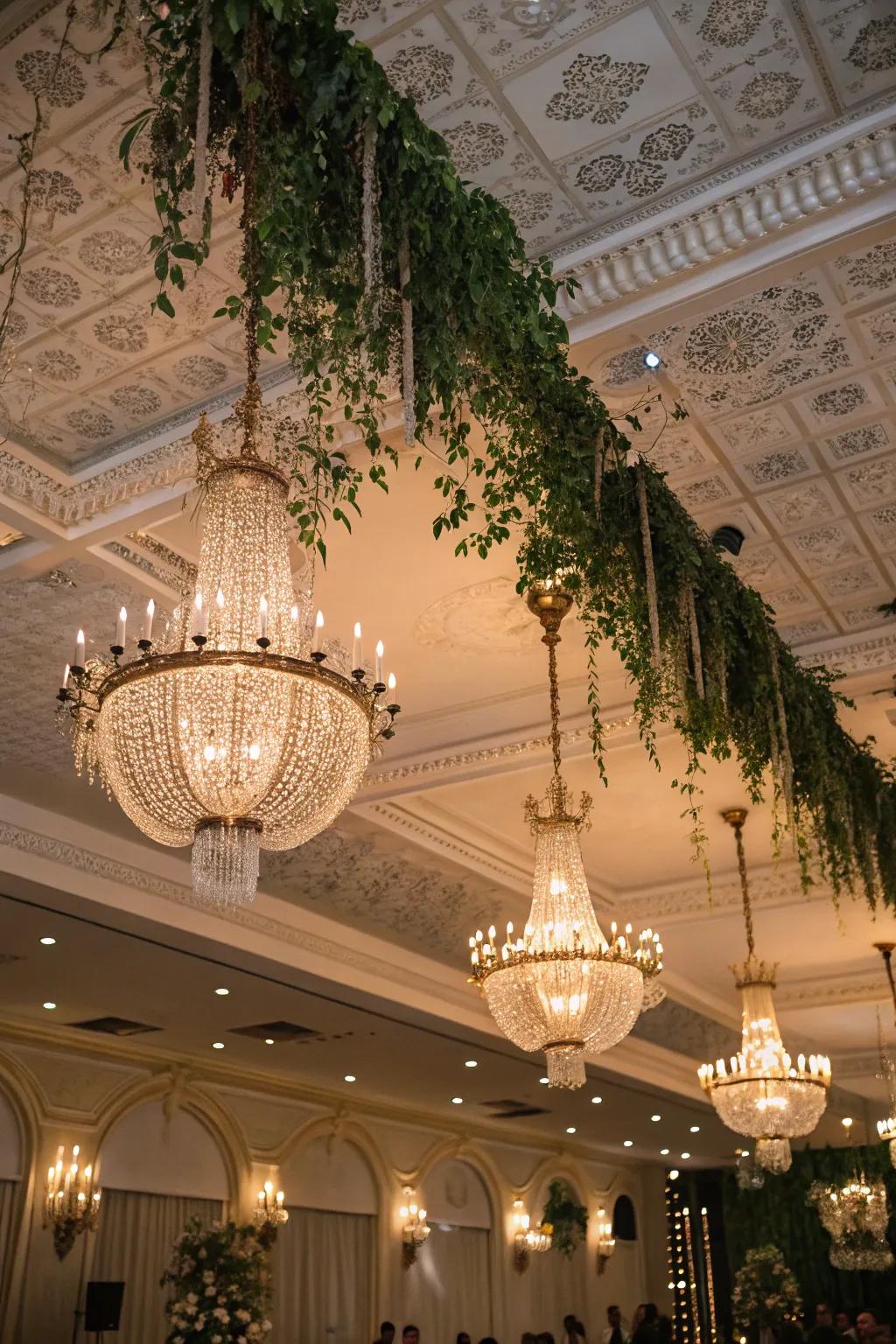 Elevate your ballroom with opulent ceiling installations.