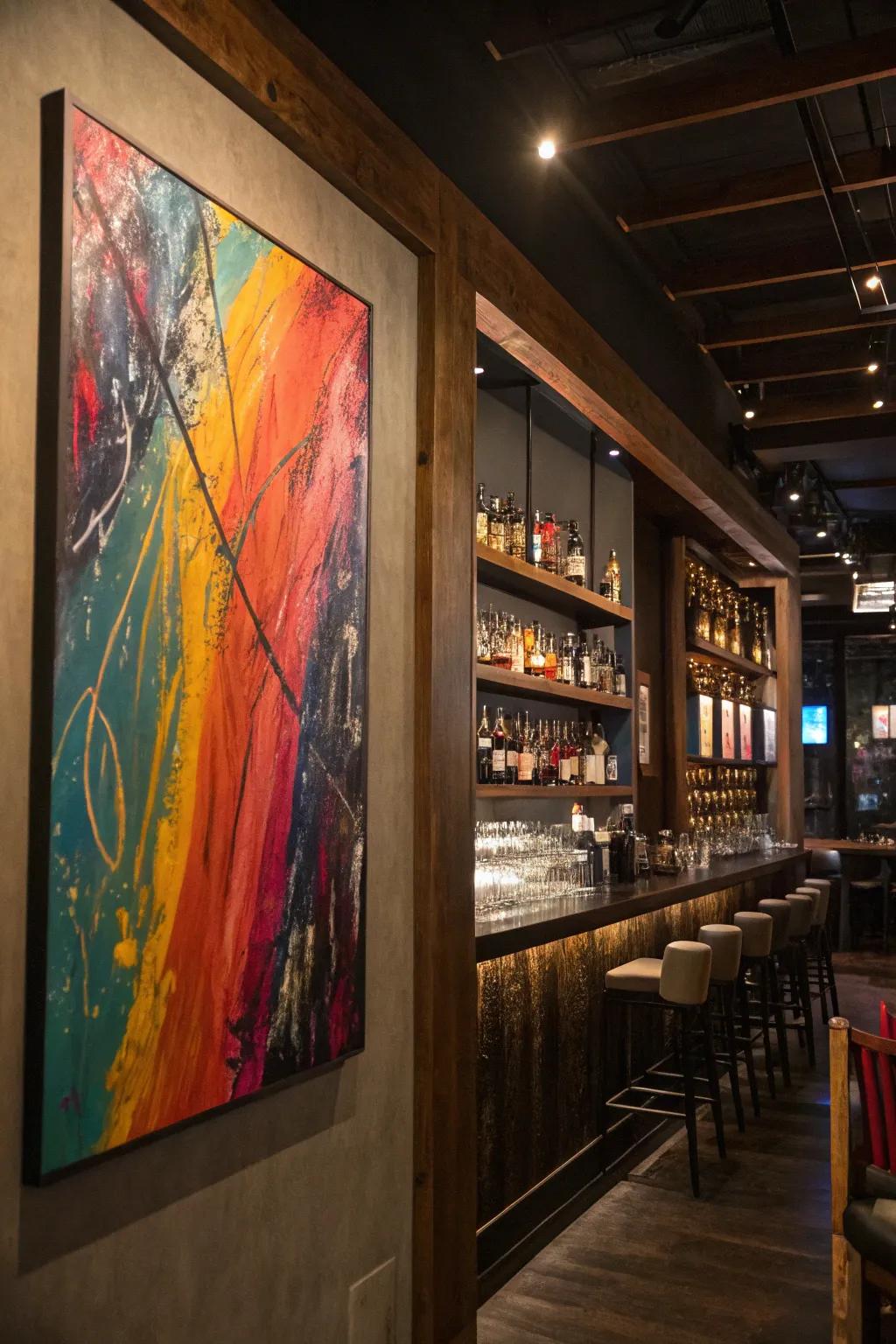 Abstract art adds a touch of modern creativity to any bar.