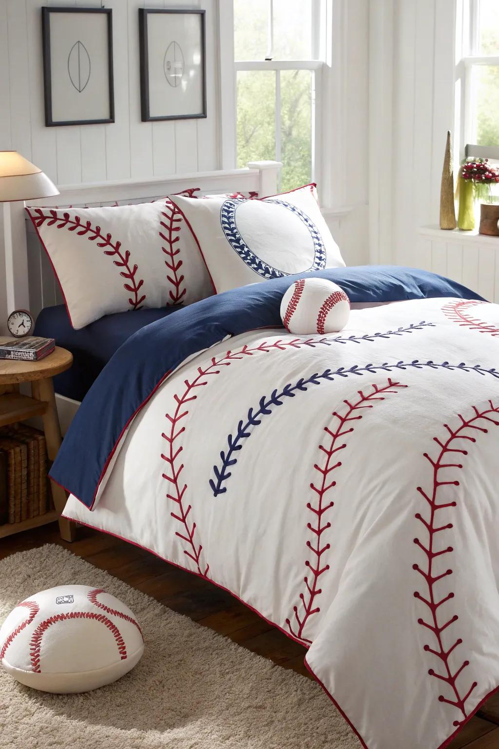 Transform your bedroom into a baseball haven with themed bedding.