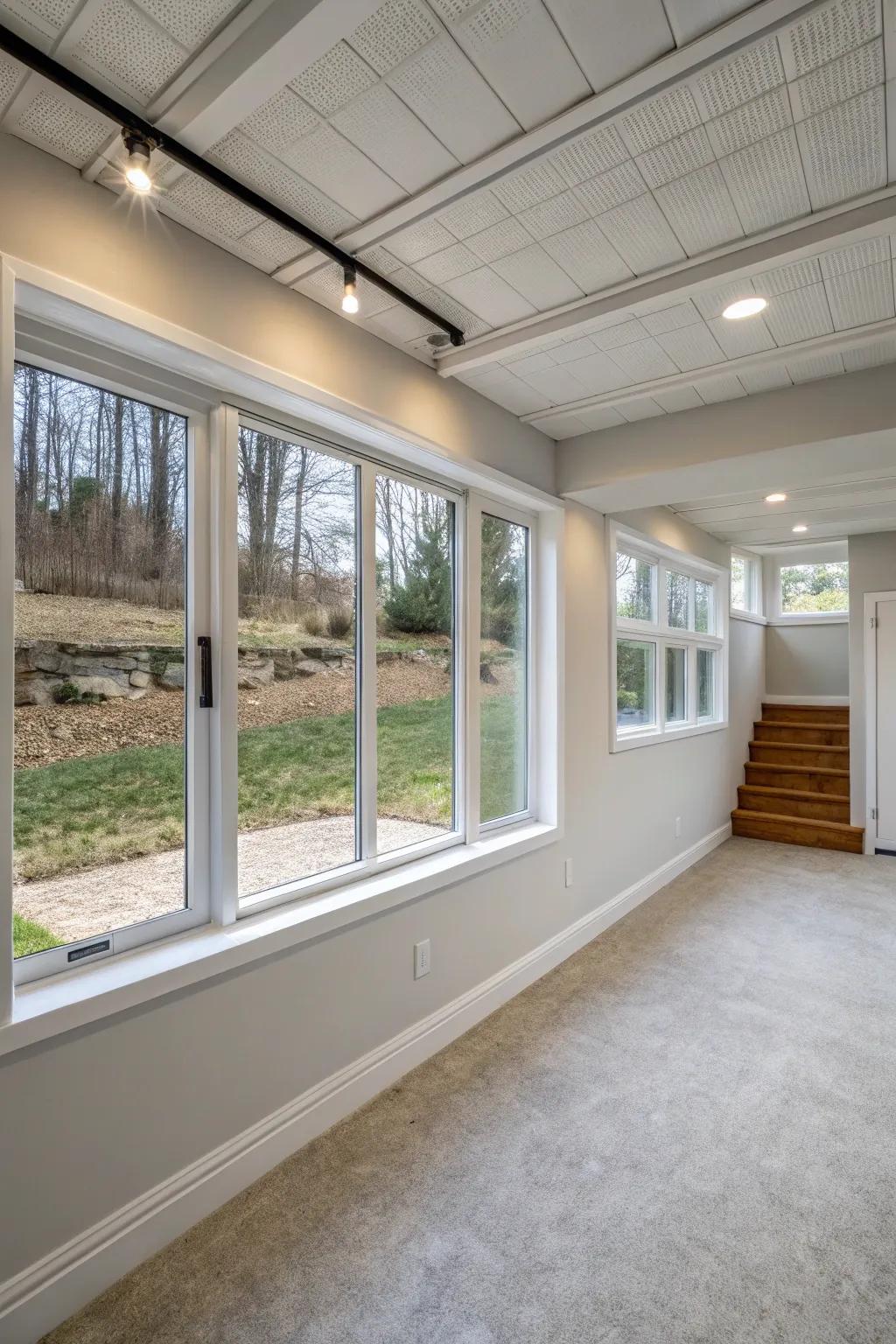 Egress windows can transform a dim basement into a bright and airy retreat.