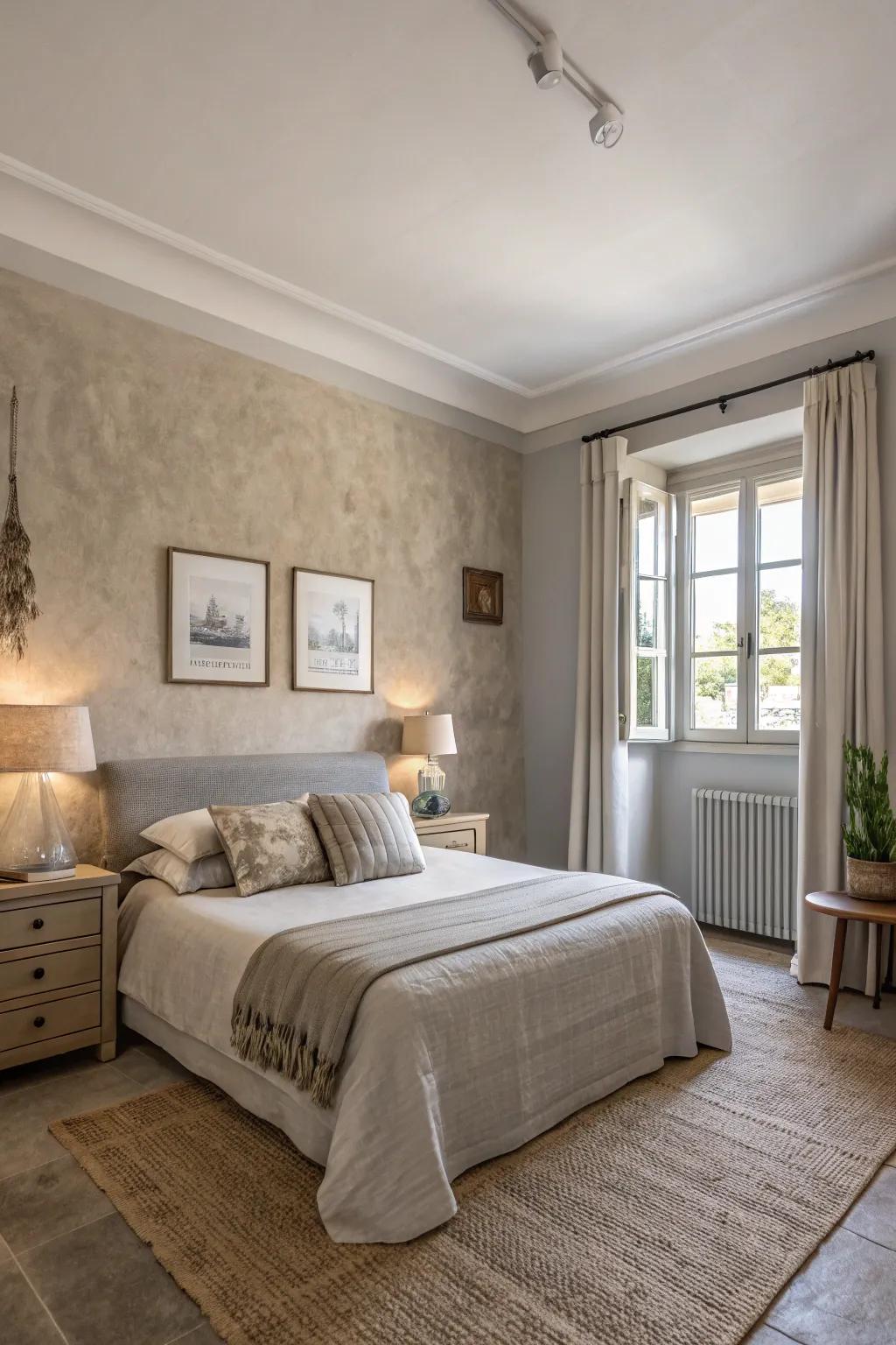 A neutral palette sets the stage for relaxation in this serene bedroom.