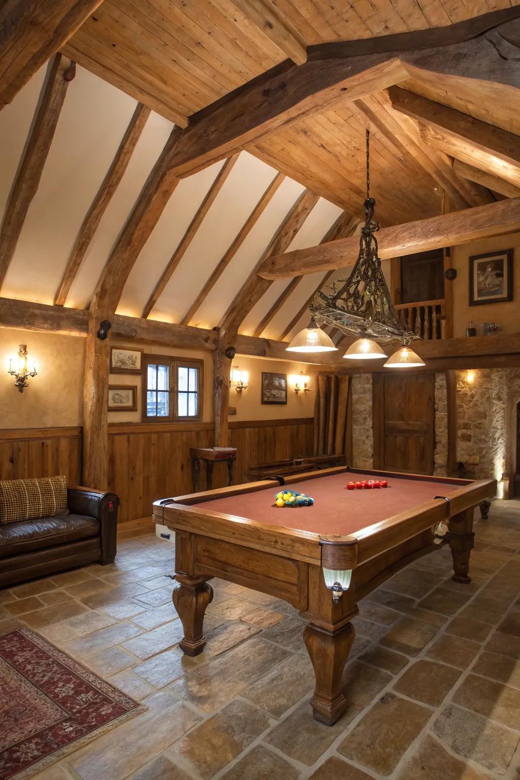 Rustic wood infuses your billiard hall with warmth and character.