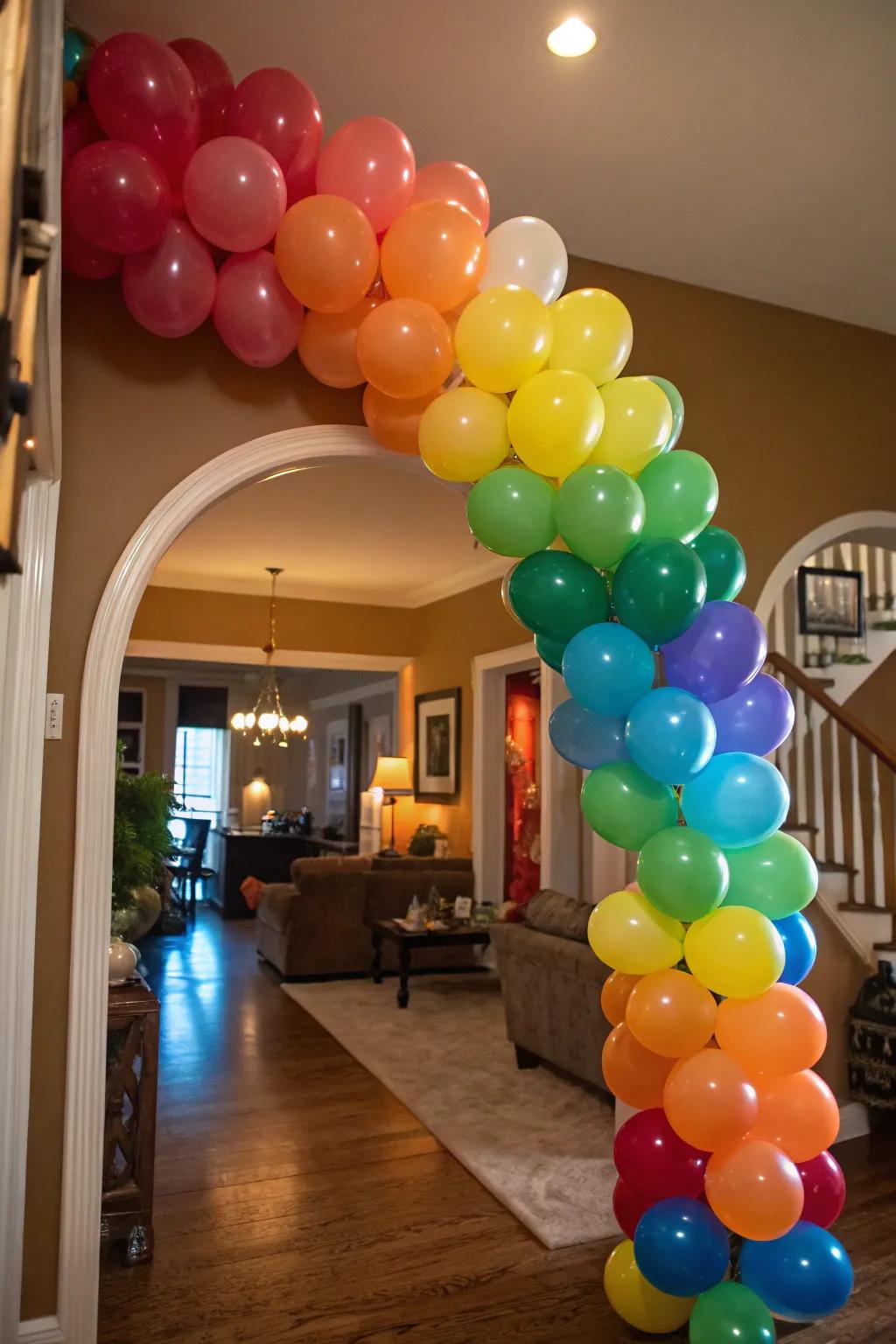 A lively balloon arch adds color and excitement to any birthday celebration.