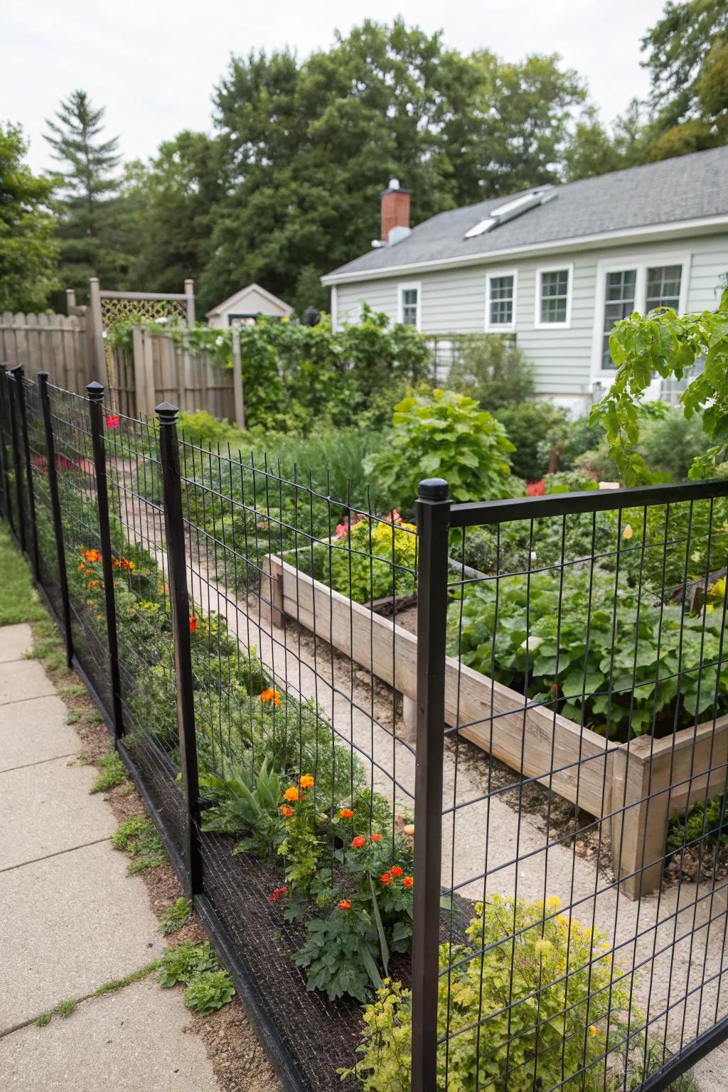 Add charm and protection to your vegetable garden with a classic black wire fence.