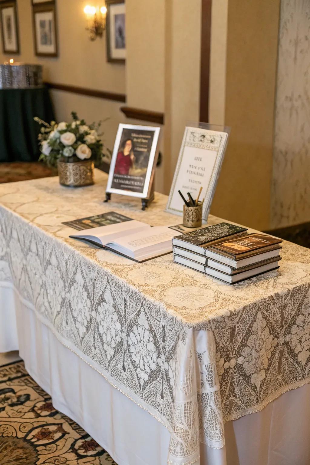 A thematic table covering lays the groundwork for your gathering.