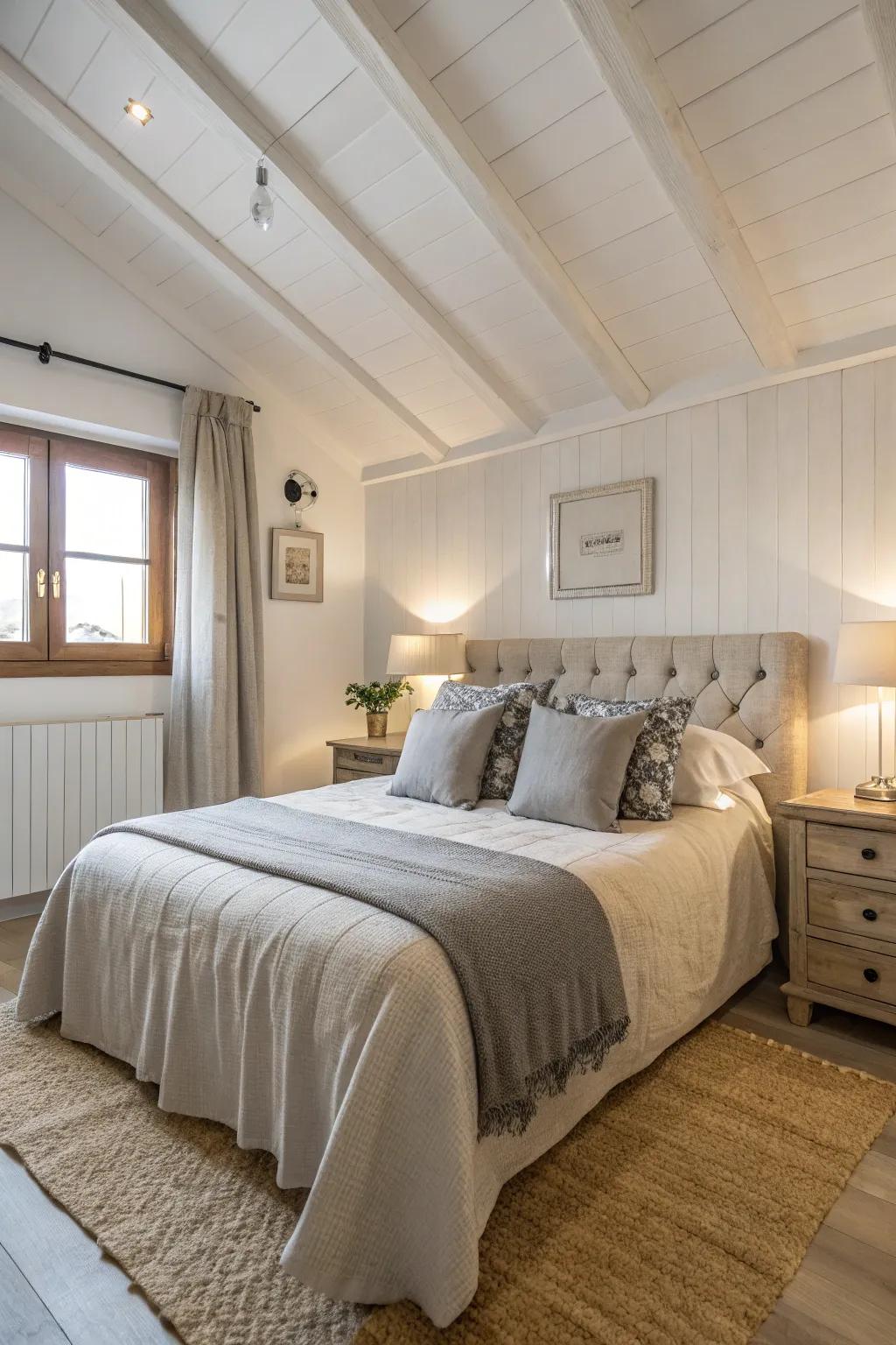 A serene bedroom featuring a harmonious neutral color palette.