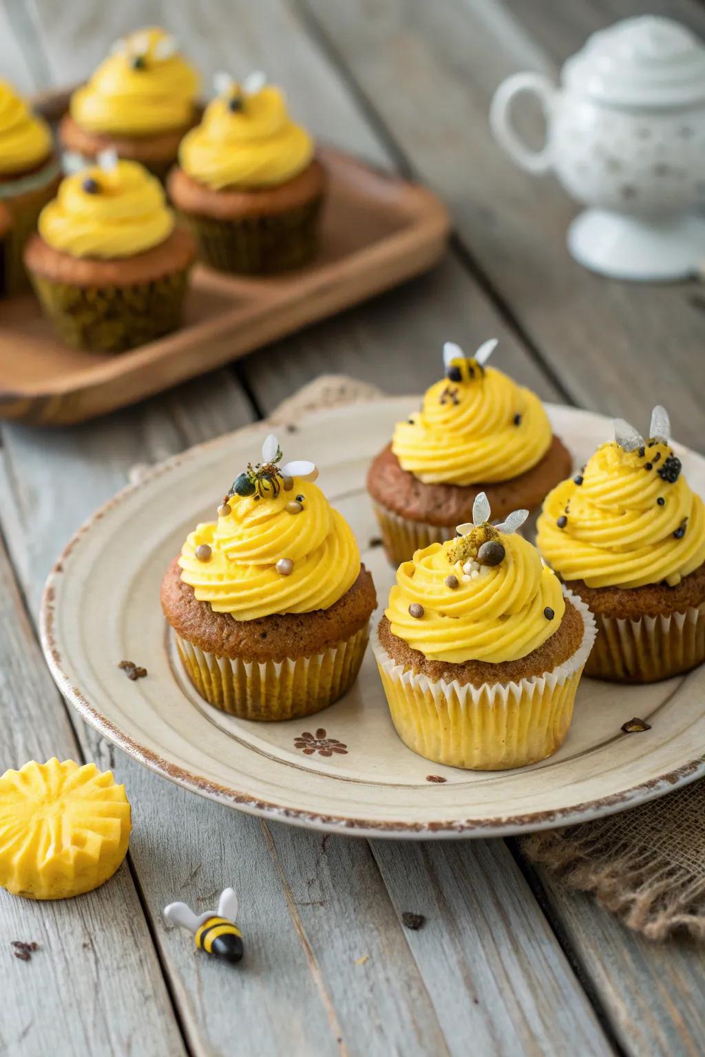 Beehive cupcakes with a sweet touch of glitter.