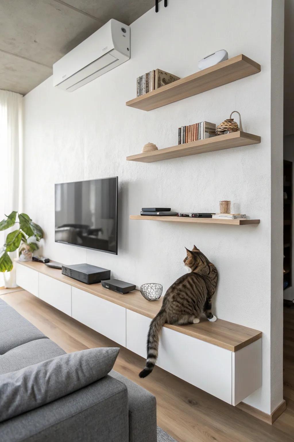 Transformed vertical expanse into a haven for felines.