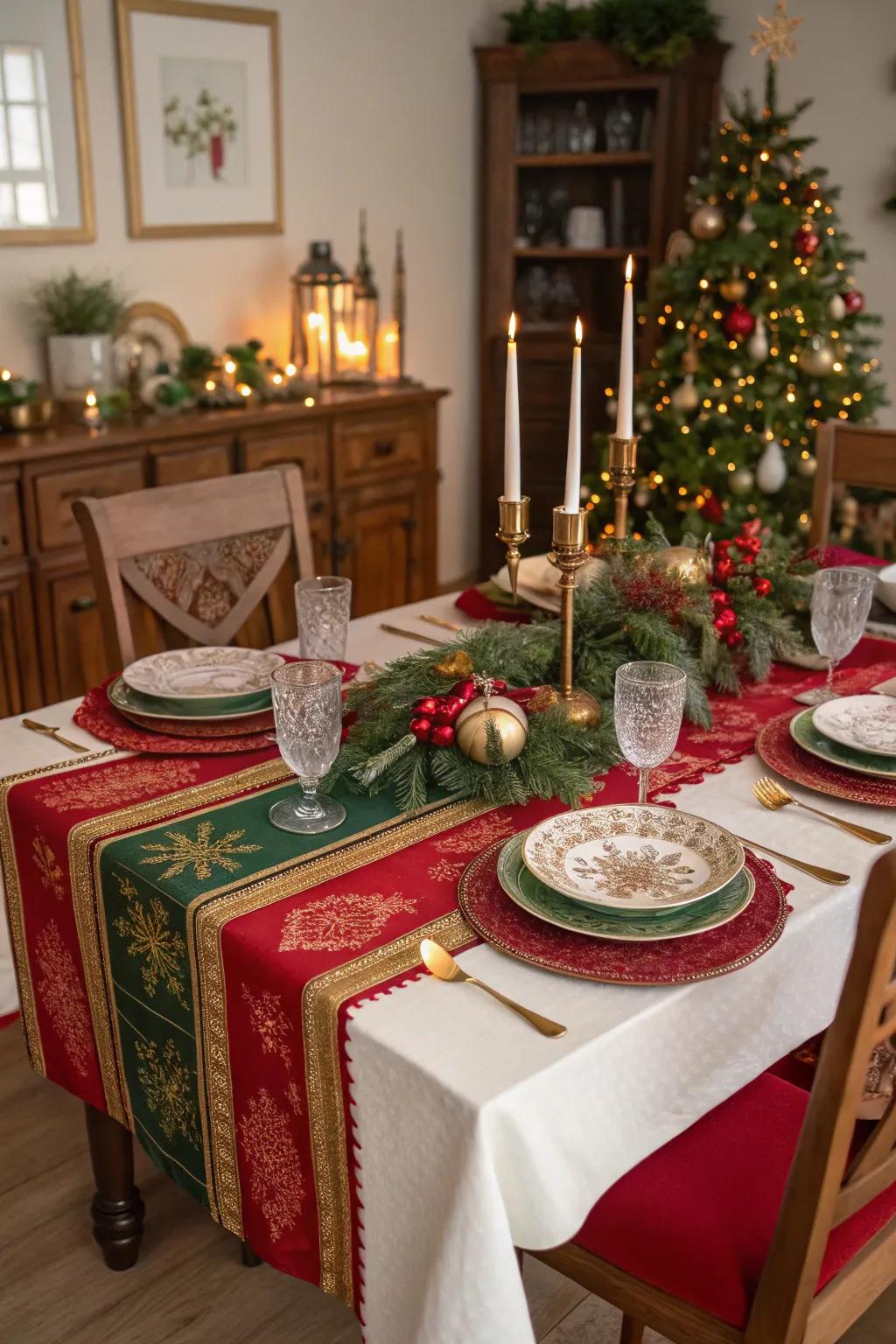 Traditional Christmas colors set the mood for a warm and inviting table.