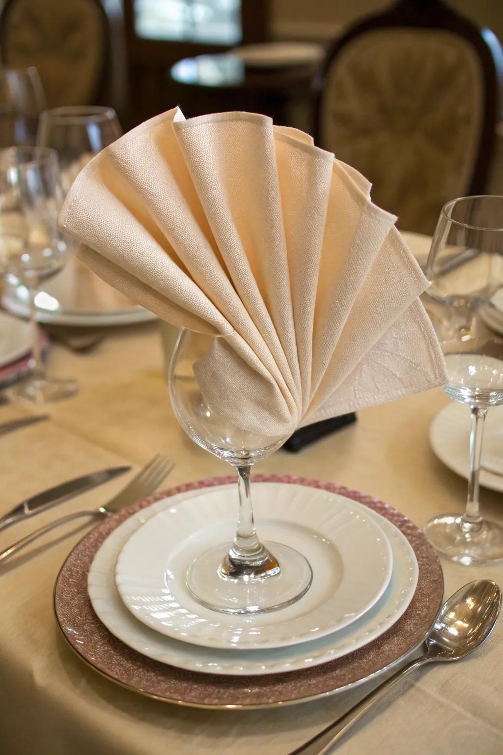 The traditional fan napkin fold is an excellent choice for refined settings.