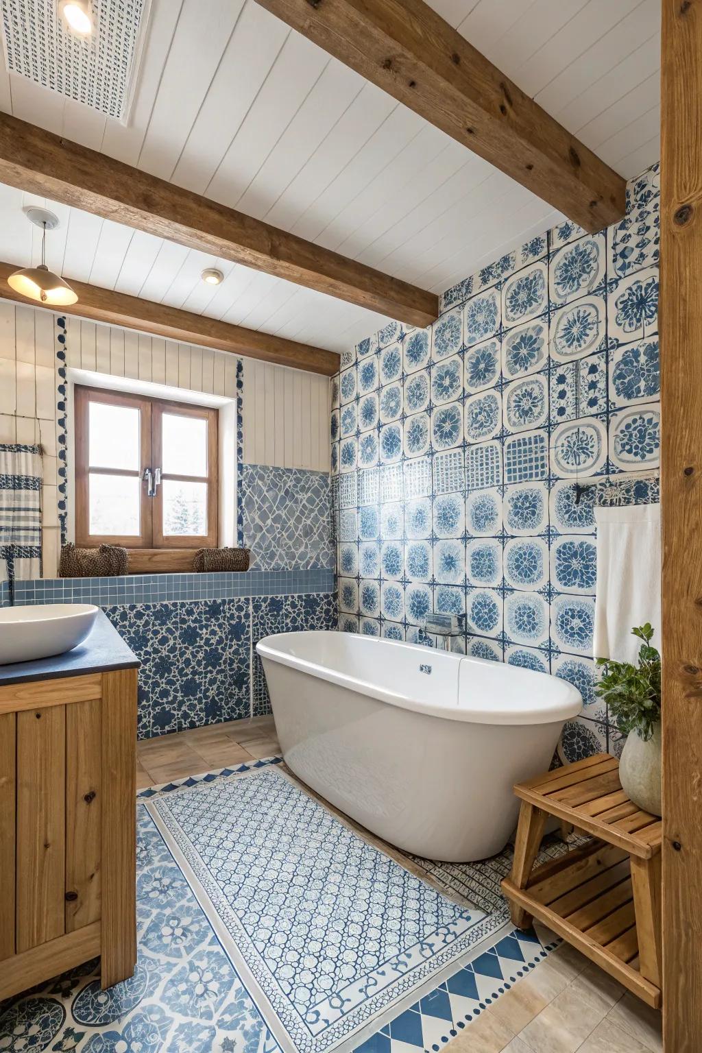 Embrace the quintessential coastal aesthetic with a blue and white tile selection.