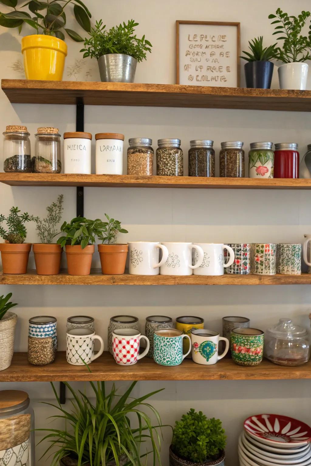 Open shelving brings personality to your coffee bar.