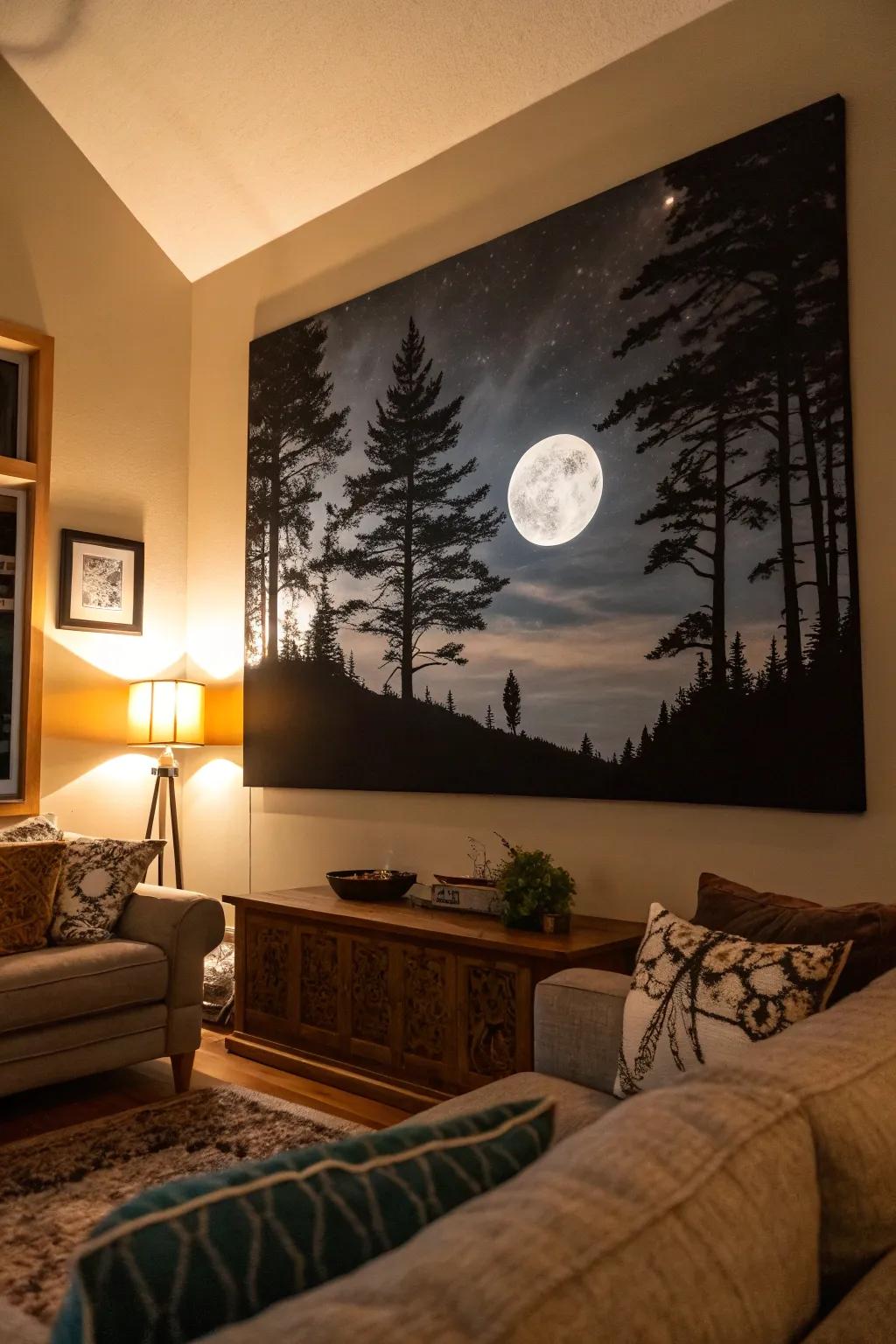 Create enchantment with a moonlit landscape painting