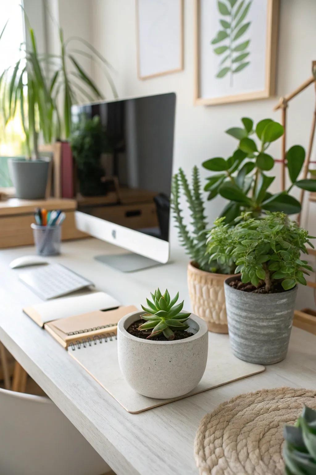 A succulent plant adding a refreshing touch of green to a desk.