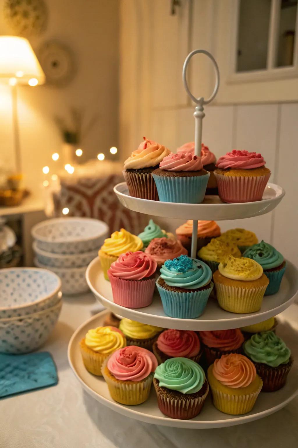 A whimsical cupcake tower perfect for any celebration.