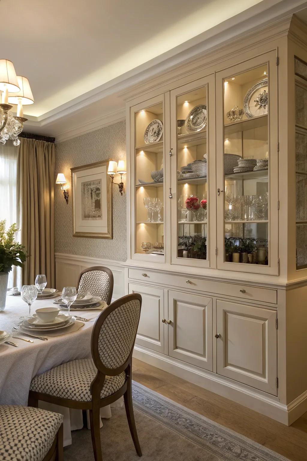 Built-in cabinets offer both storage and style, seamlessly fitting into your dining room's design.