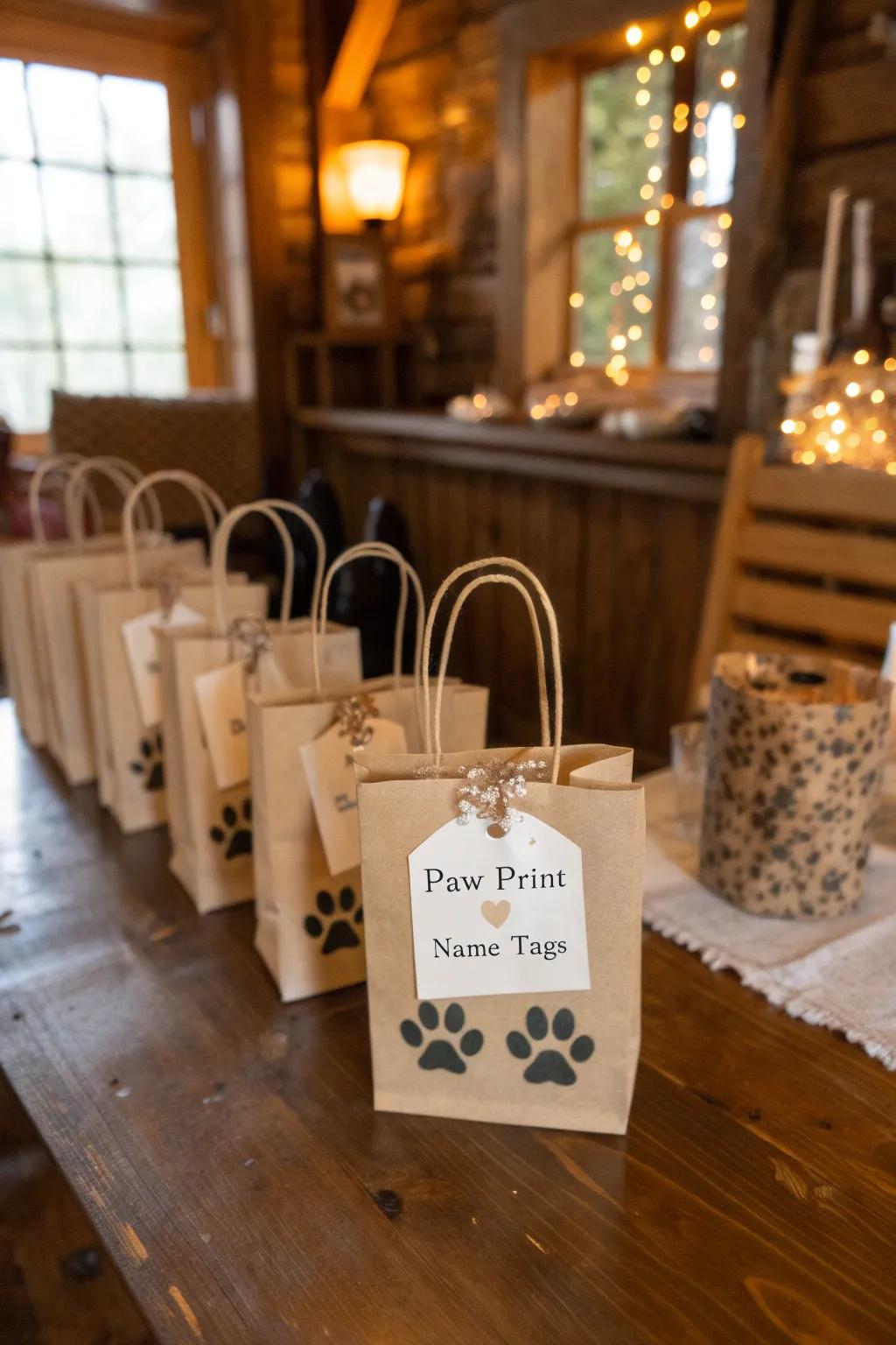Bags with paw prints and personalized name tags to express affection.