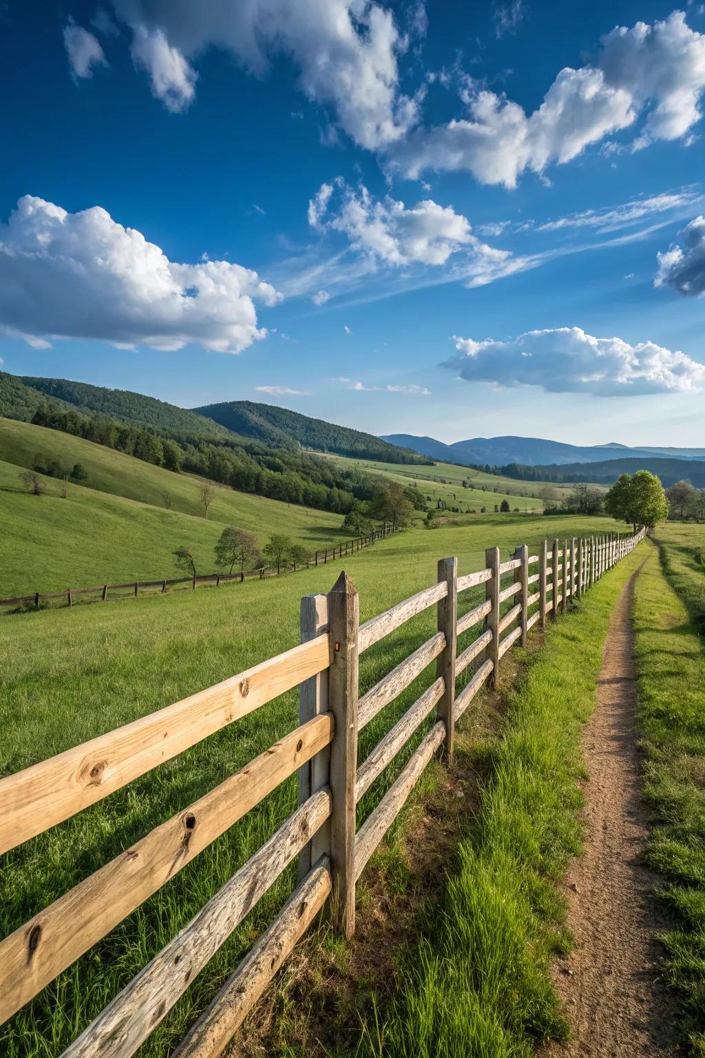 The simplicity of a split rail fence blends seamlessly with nature.