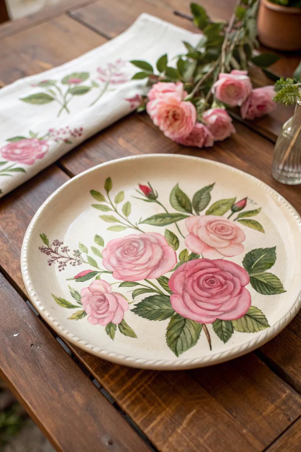 A classic rose design brings timeless elegance to any plate.