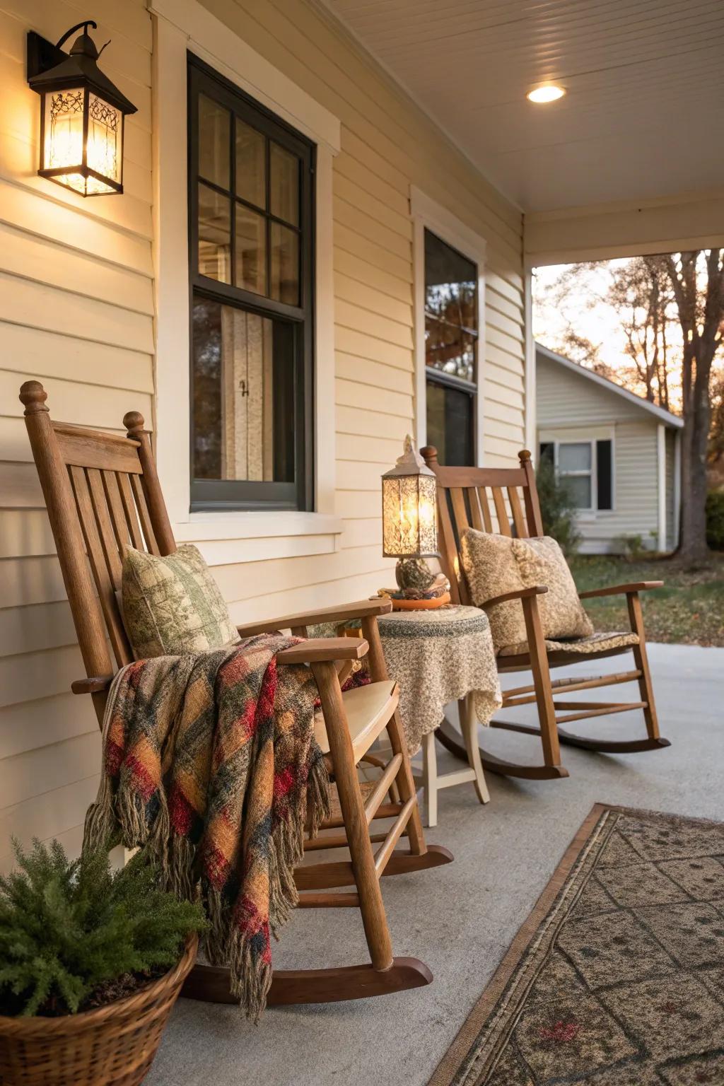 Rocking chairs provide a classic and cozy touch to any front porch.