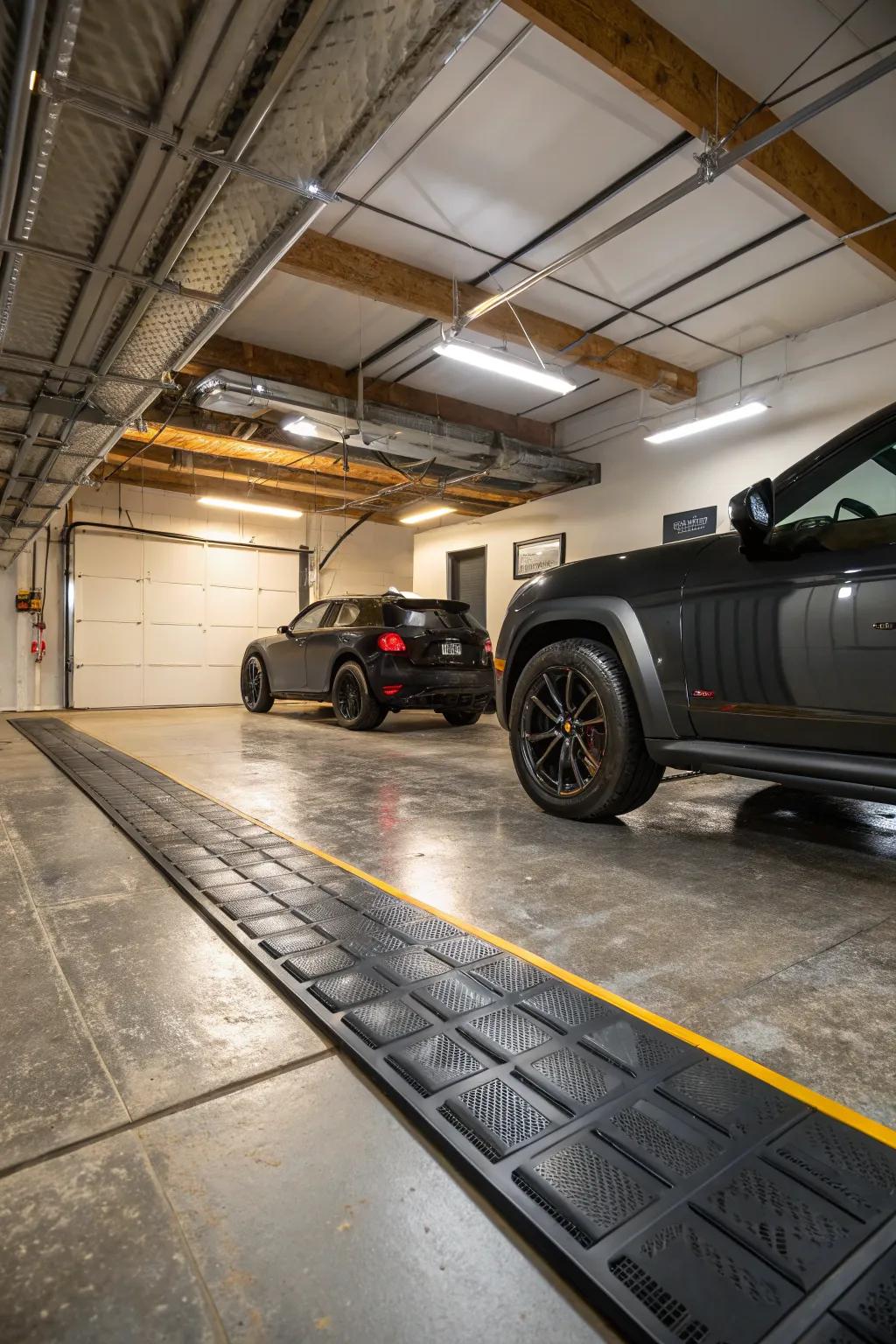 Rubber baseboards offer a robust and impact-resistant solution for busy garages.