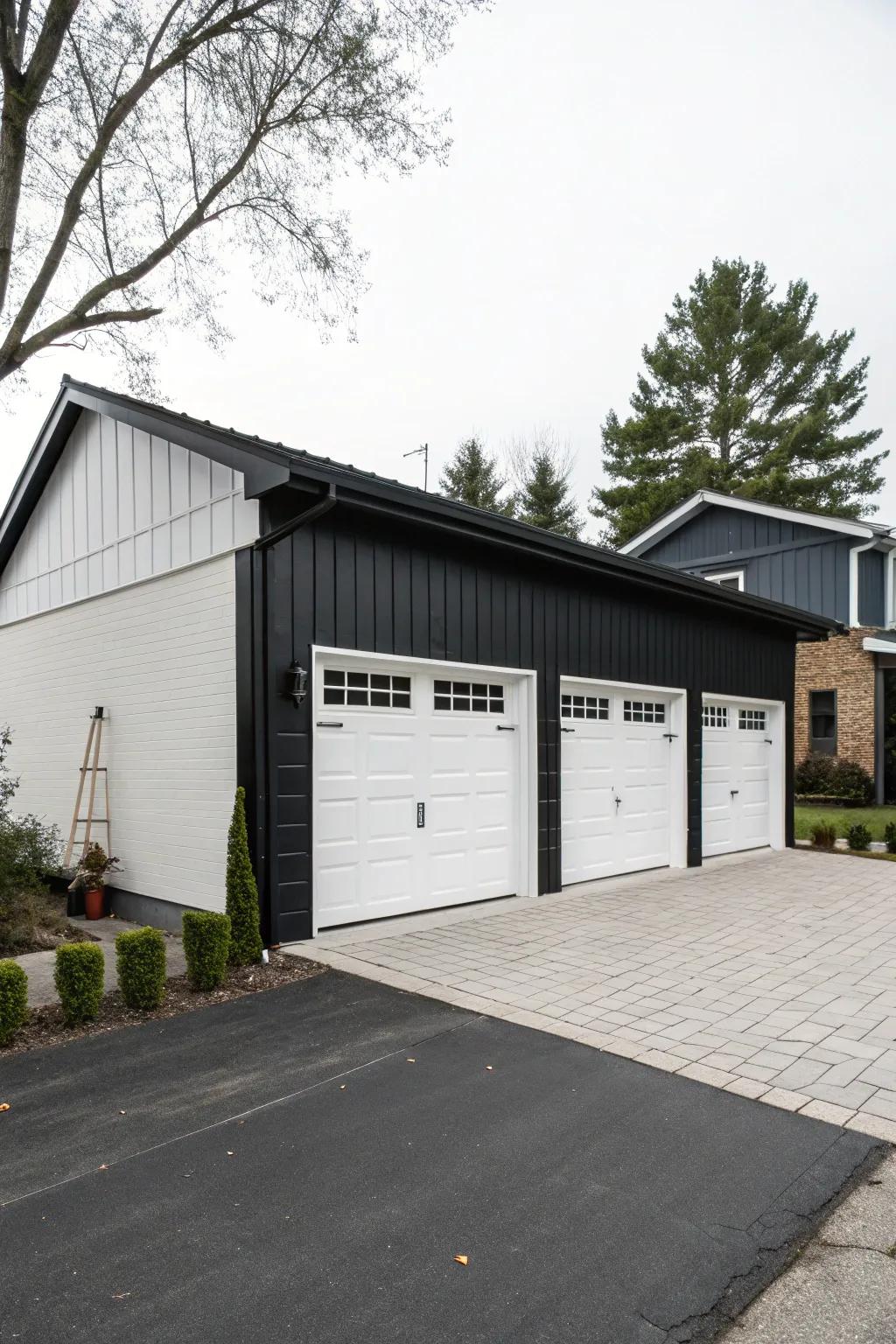 An eye-catching garage featuring a bold two-tone color scheme.