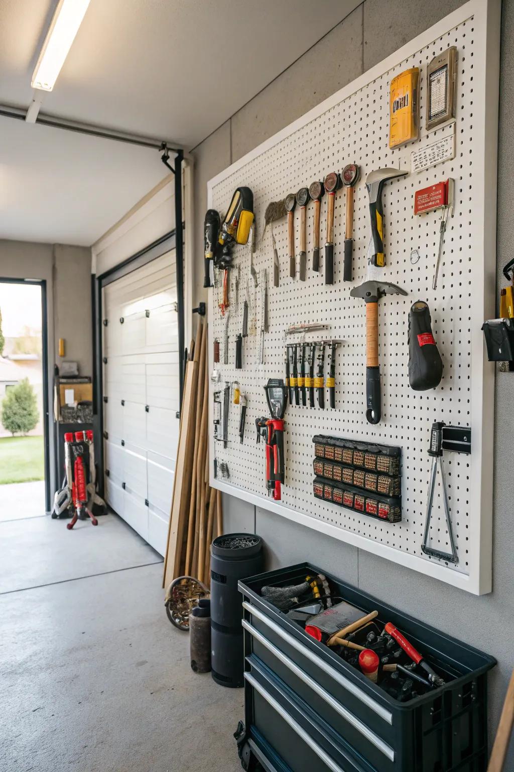 Utilize pegboards to keep your tools organized and easily accessible.