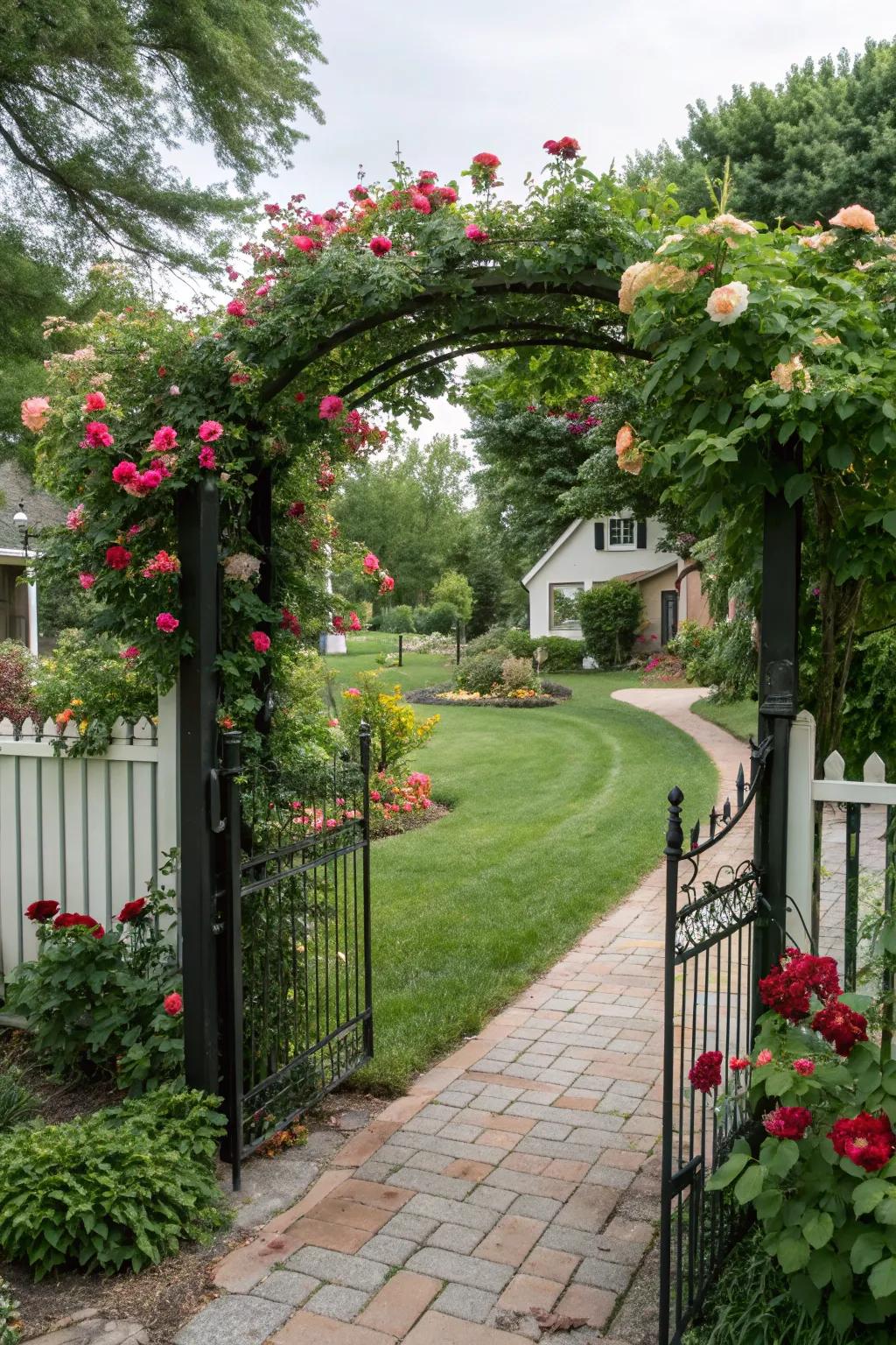 A gate transformed into a floral paradise.