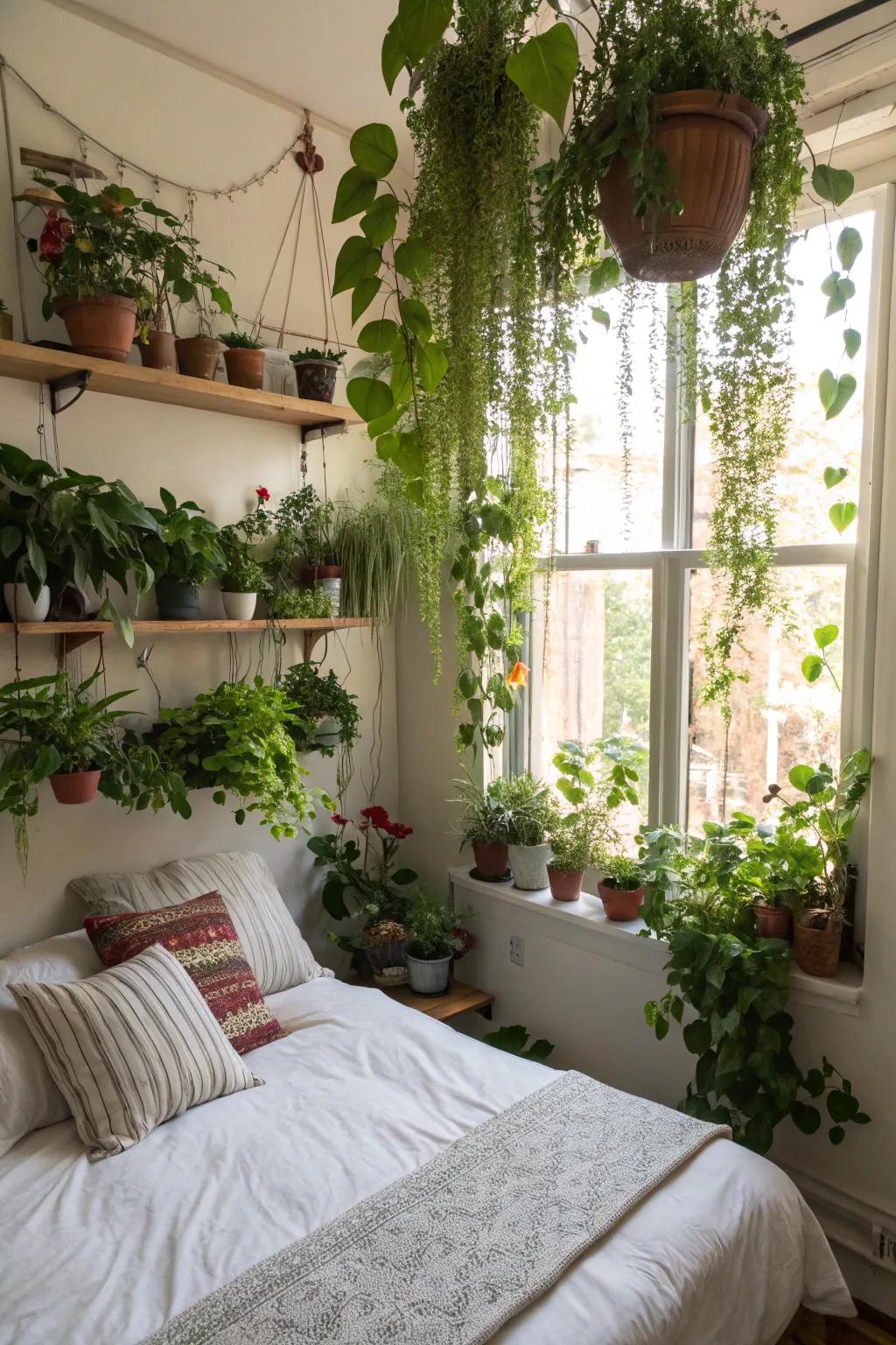 A green witch's paradise with abundant indoor plants.