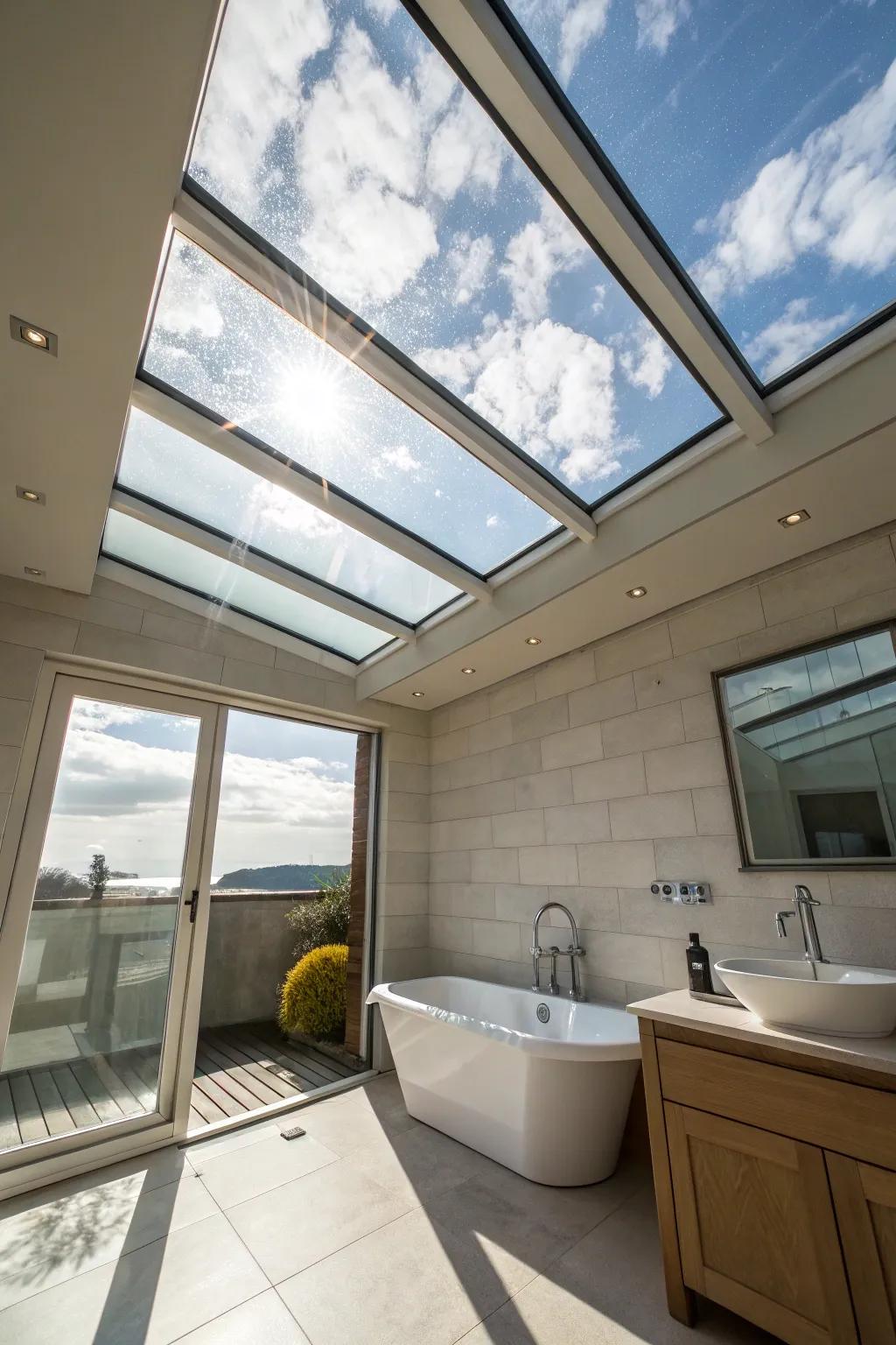 Enjoy the sky from your bath with a stunning glass ceiling.