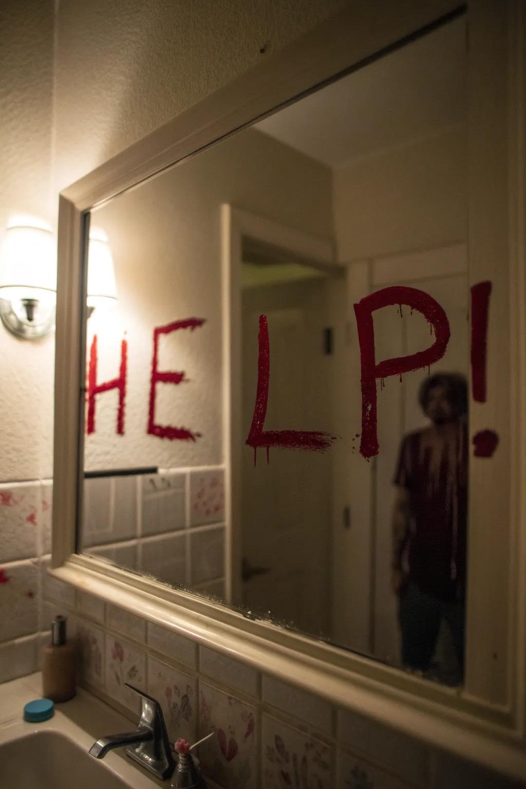 Evoke a chilling atmosphere through scarlet inscriptions on your mirrors.