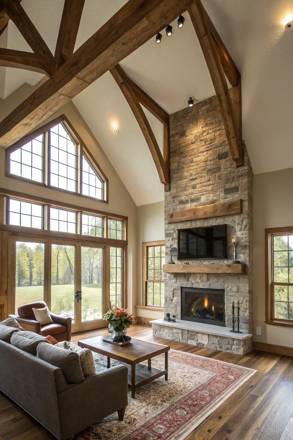 Embrace architectural beauty with exposed beams and ample natural light.