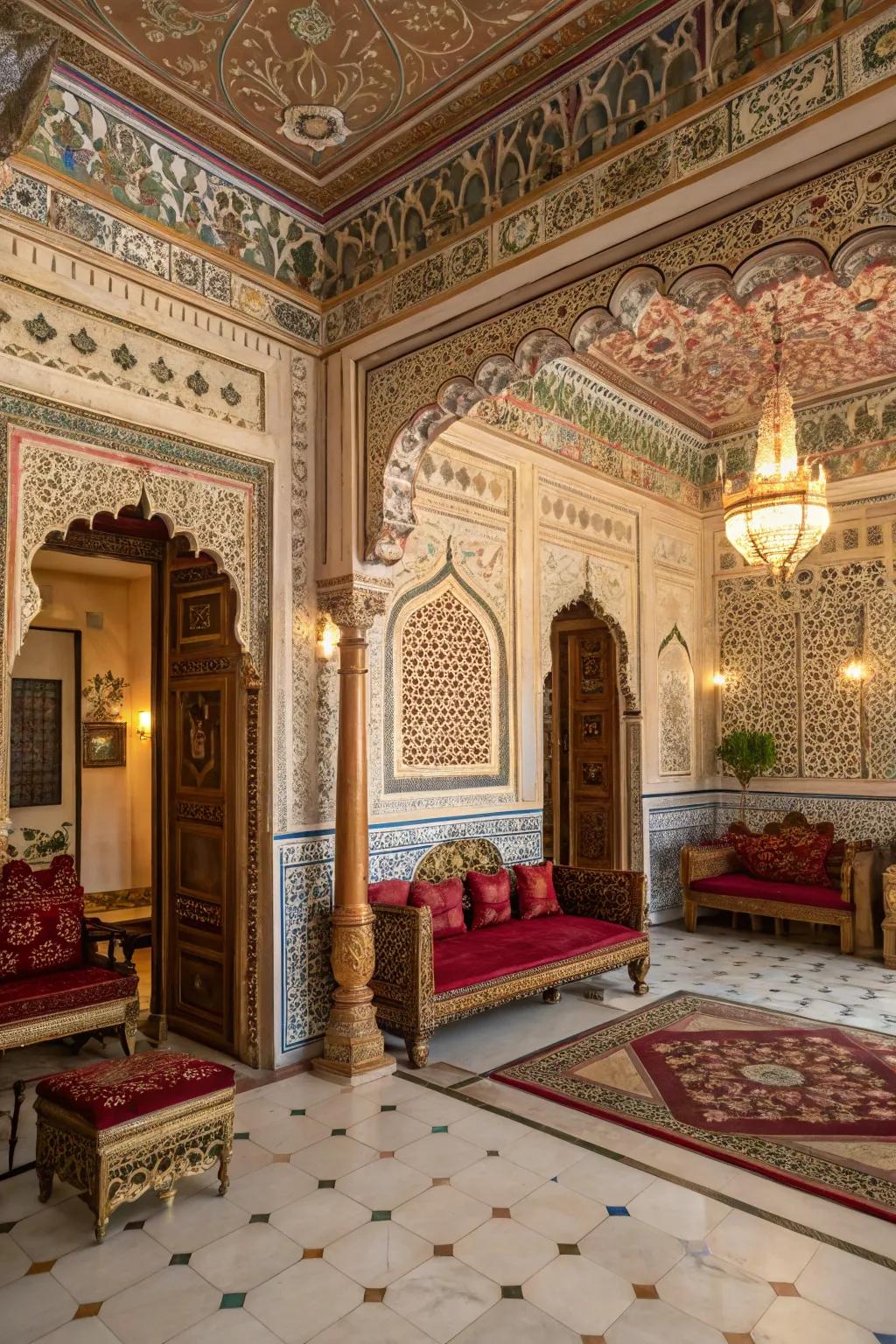 An exquisite room showcasing Mughal-inspired design
