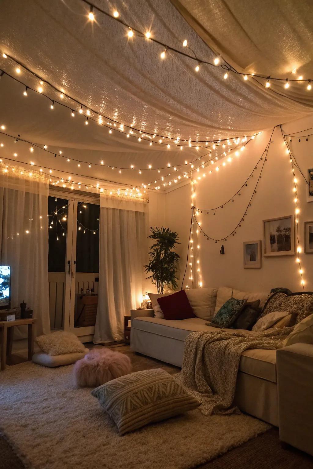 Strung lights introduce an element of wonder to any festive setting.