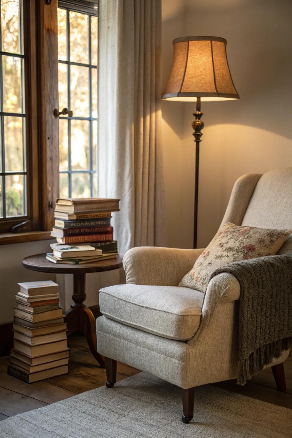 Transform a corner into a personal reading retreat with a plush chair and your favorite books.