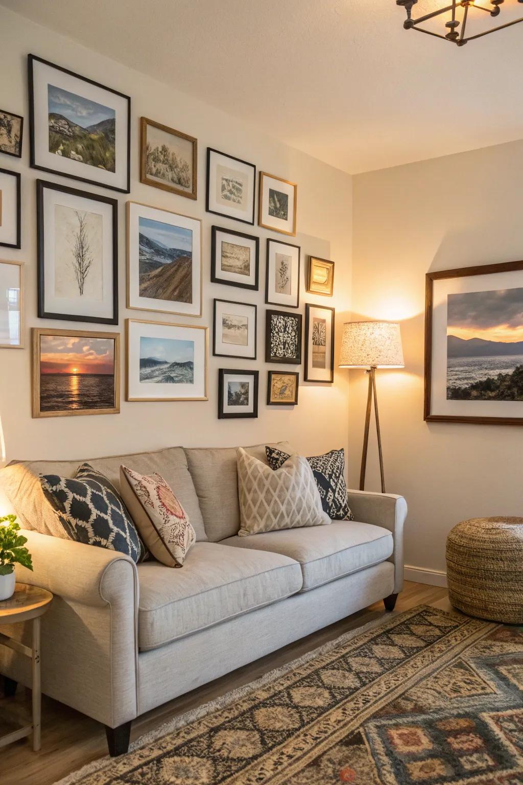 A carefully curated gallery wall enriches your space with both charm and character.