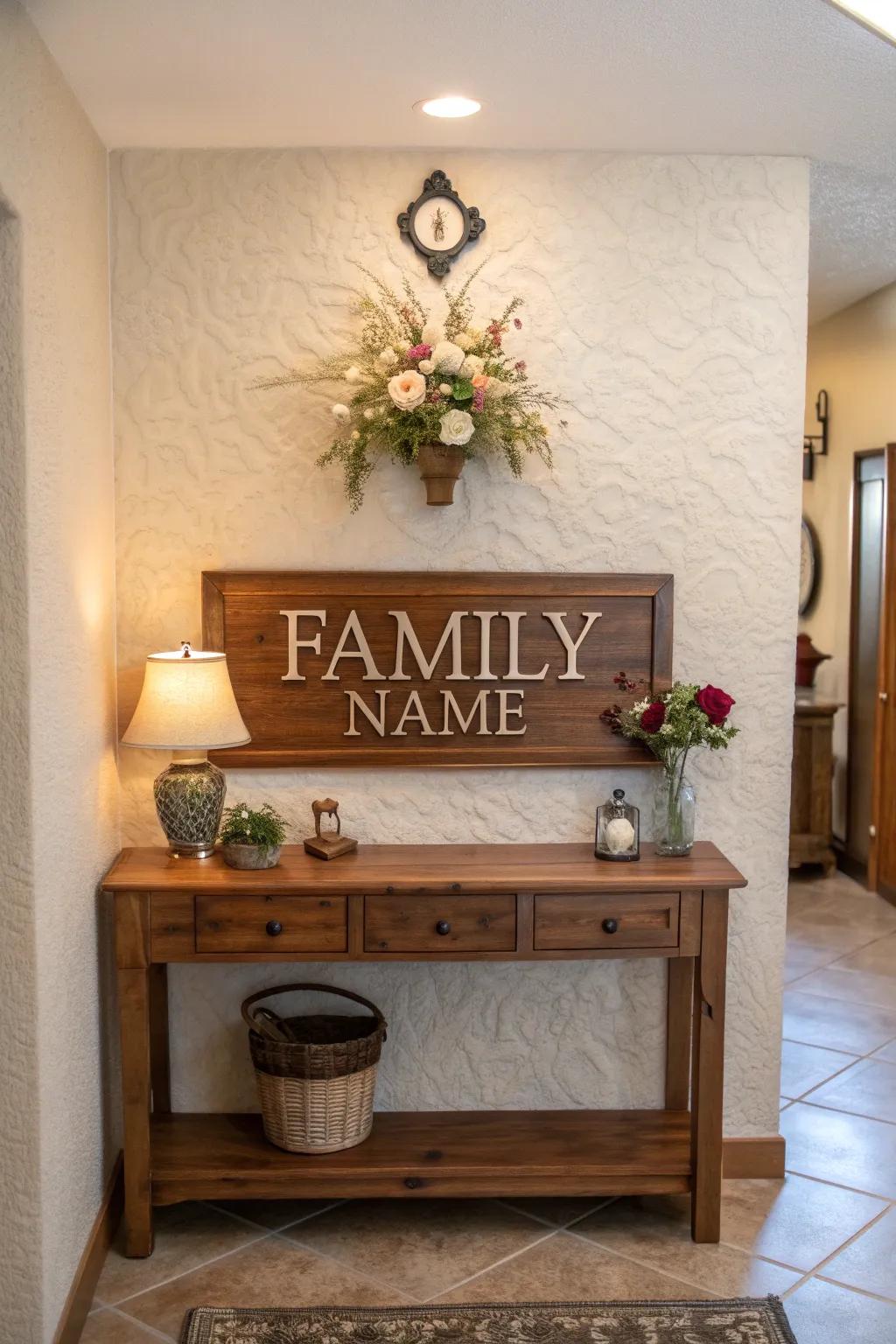 Welcome guests with a personalized family name sign.