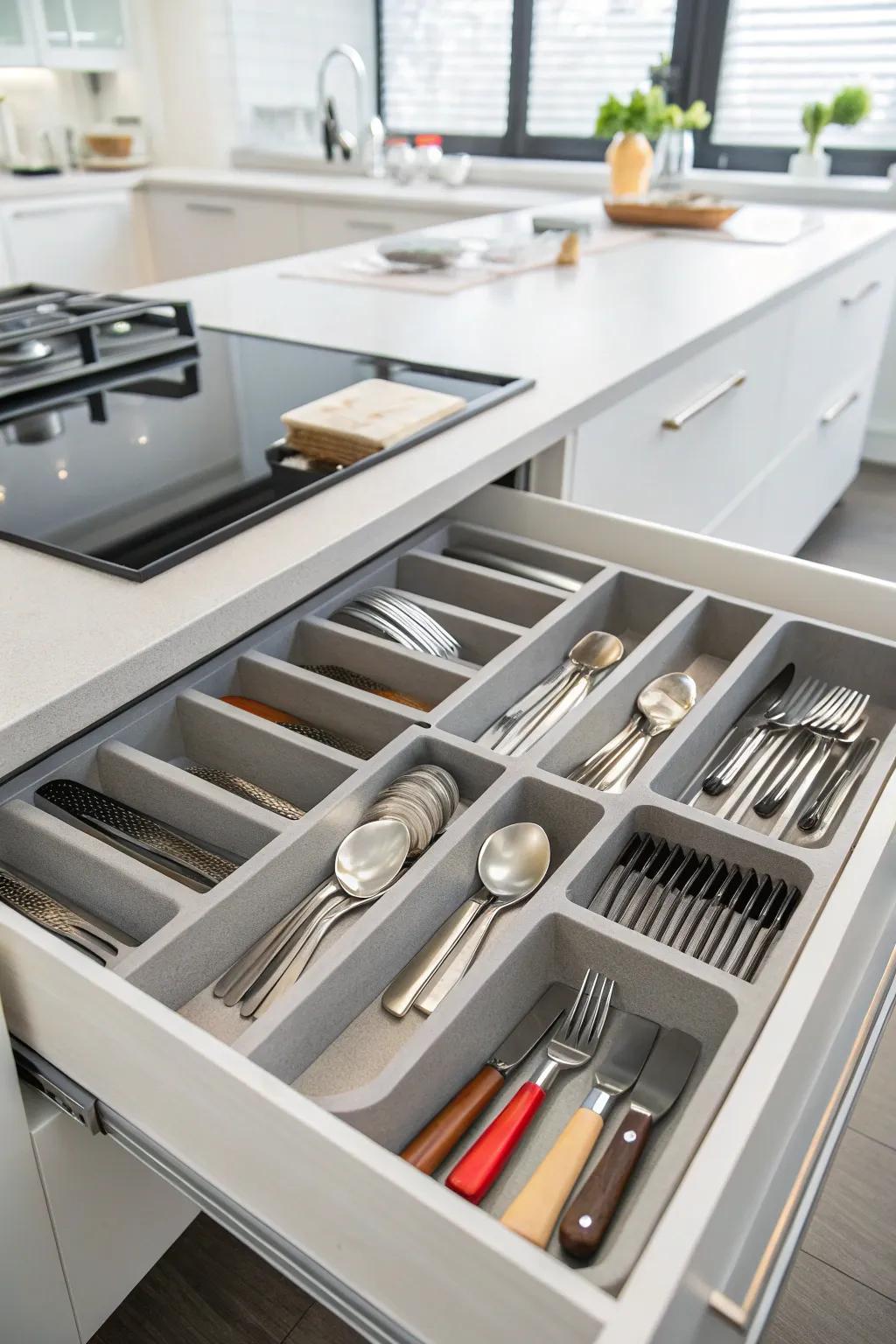 Utensil dividers keep your kitchen tools organized and easily accessible.