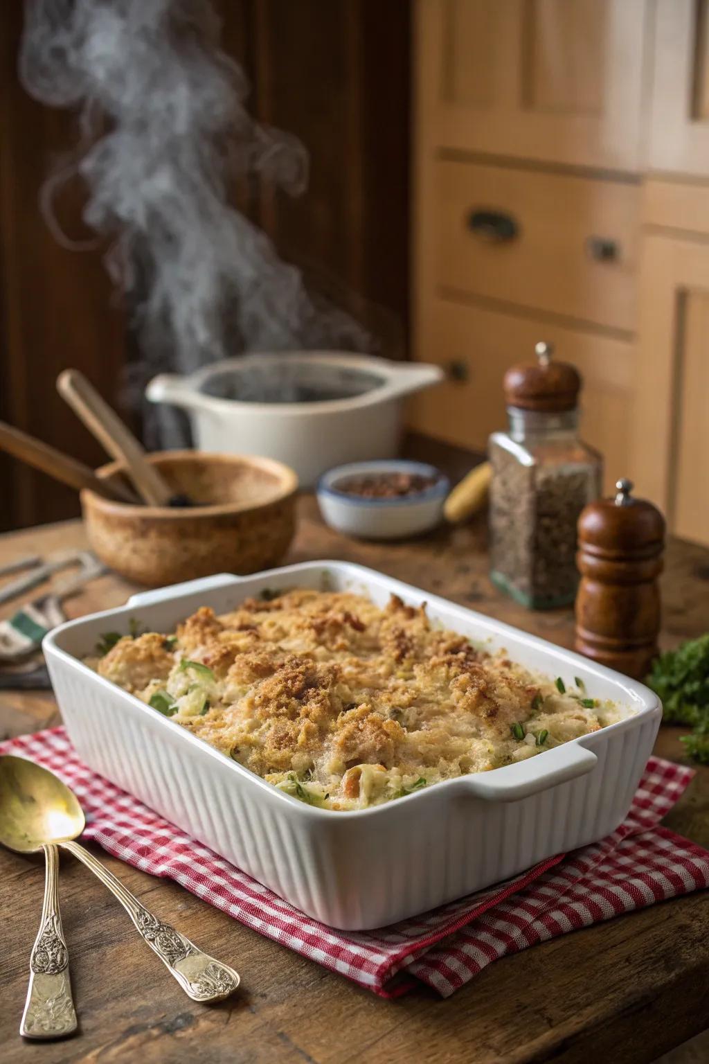 A classic creamy turkey casserole is always a crowd-pleaser.