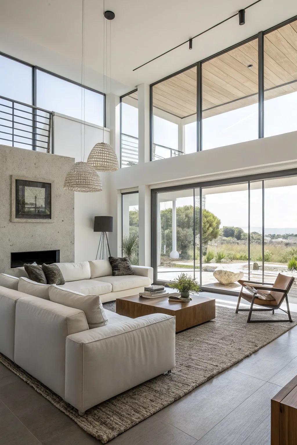 A living room with minimalist design elements that exude tranquility.