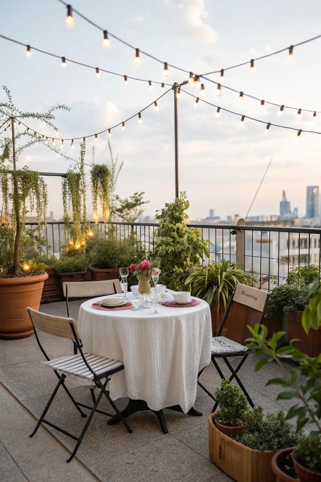 A quaint café table set becomes the heart of intimate outdoor moments.