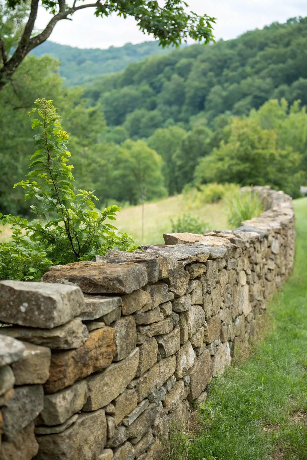 Rustic fieldstone walls bring a touch of countryside charm to any garden.