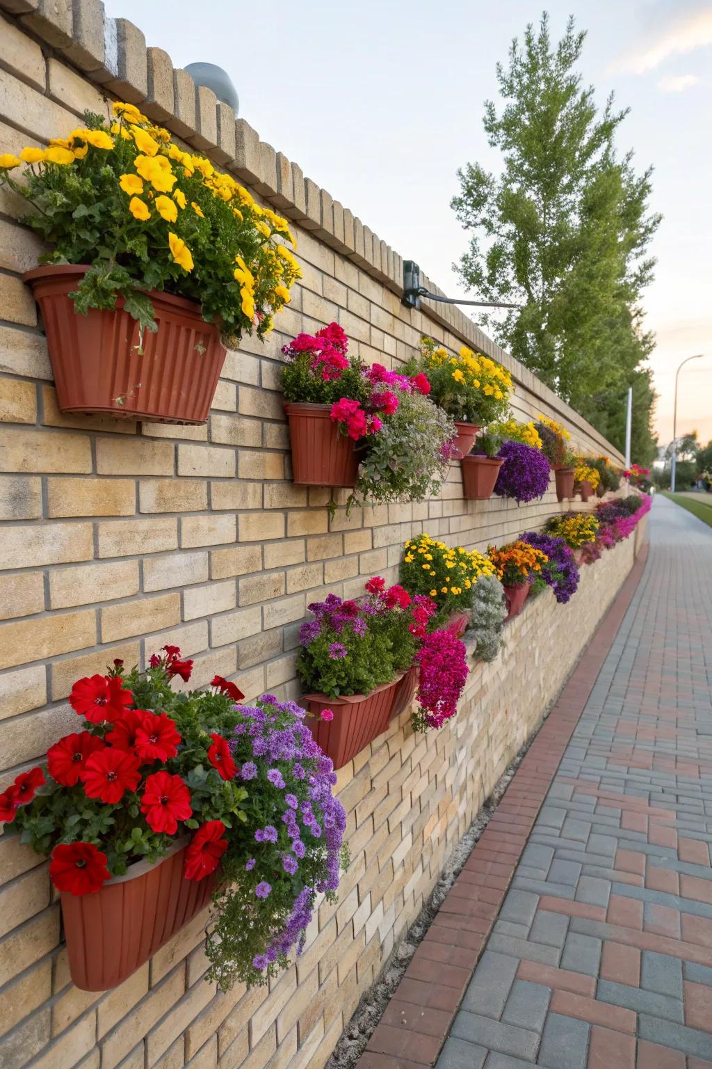 Brighten your outdoor walls with a splash of color using vibrant planters.