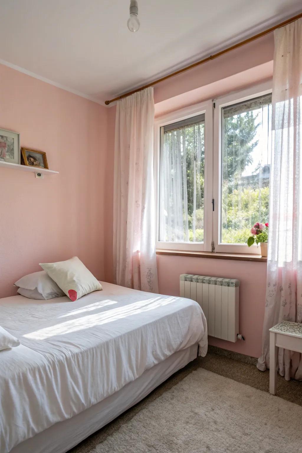 Pastel colors like pale pink can open up and brighten a small space.