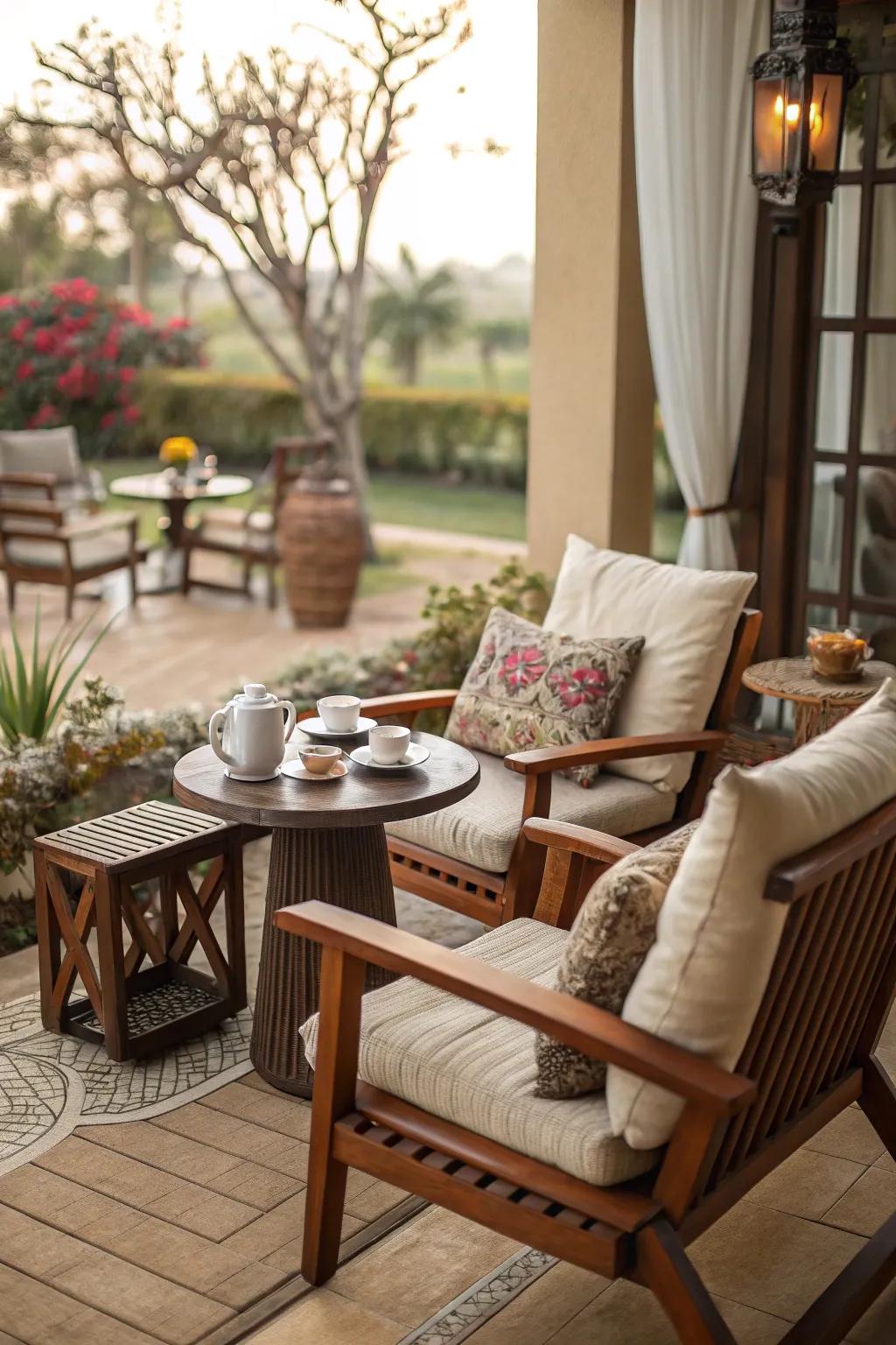 A cozy seating area with plush cushions is essential for a welcoming patio.